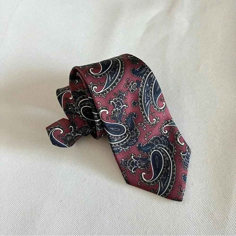 Vintage Christian Dior Paisley Print Necktie Marron Blue White All Silk